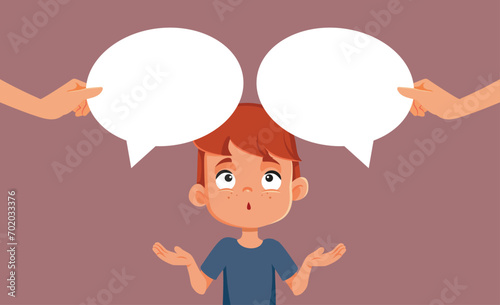 Parents Talking to a Confused Little Child Vector Illustration. Mother and daughter trying to explain something complicated to their kid
