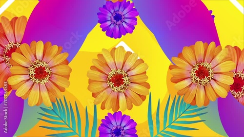 tropical flowers and leaf background animation