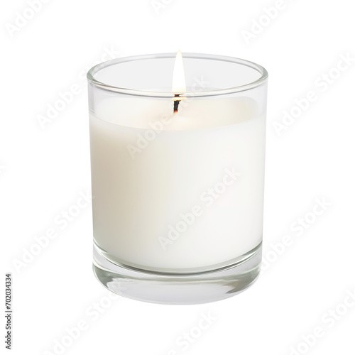 white pillar candle in glass jar isolated on transparent background Remove png, Clipping Path, pen tool