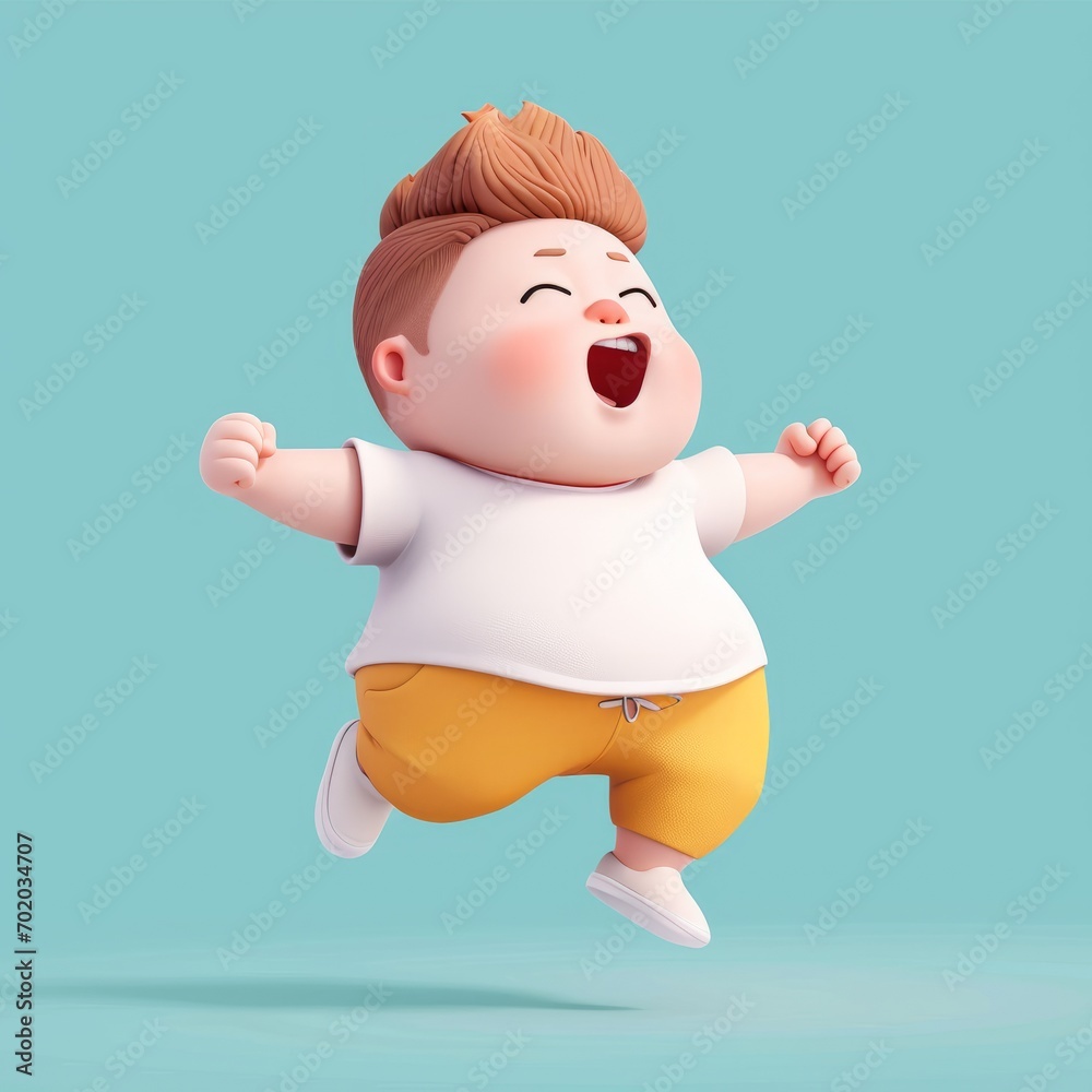 Energetic Fat Boy Jumping and Raising Hands Up. Cute Kid Celebrating Cartoon Character Illustration Energetic Fat Boy Jumping and Raising Hands Up. Cute Kid Celebrating Cartoon Character Illustration