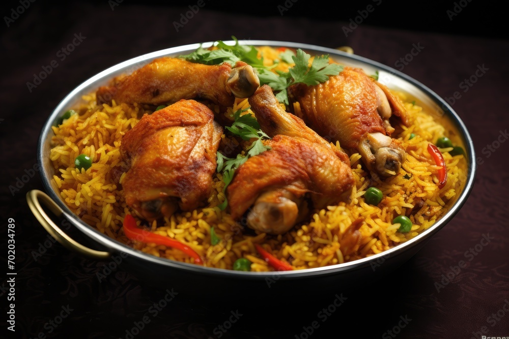 Chicken Biryani / Chicken Biryani is a popular Indian dish, Chicken kabsa, homemade arabian rice, AI Generated Chicken Biryani / Chicken Biryani is a popular Indian dish, Chicken kabsa, homemade arabian rice, AI Generated