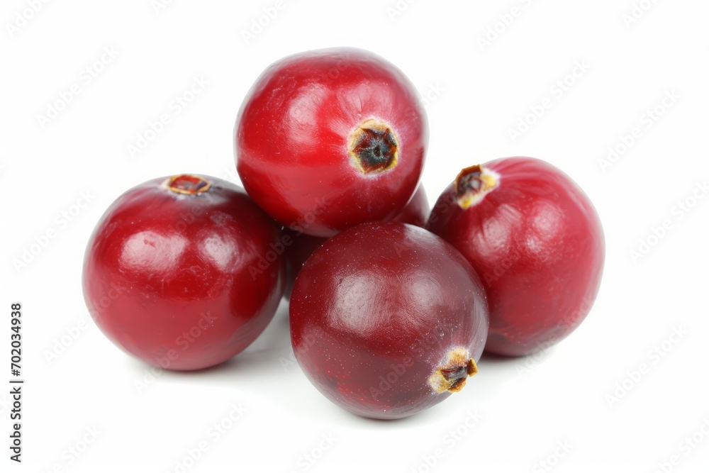 A group of cranberries are stacked on top of each other, their fresh and vibrant color captured in a high-quality photo.
