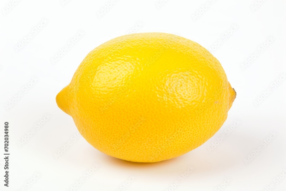 A lemon, exhibiting a distinct skin texture, is professionally photographed on a white surface. A lemon, exhibiting a distinct skin texture, is professionally photographed on a white surface.