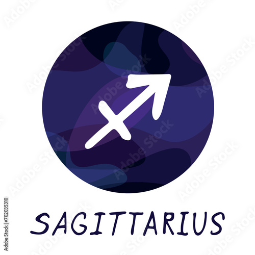 Hand drawn sagittarius zodiac sign in round frame Astrology doodle clipart Element for design