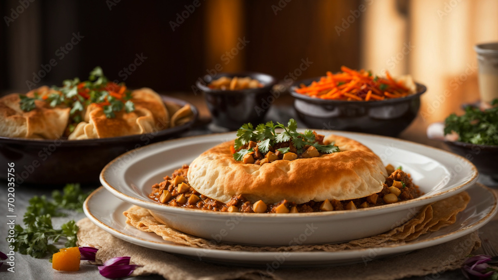 Chole Bhature on a pristine white plate, ensuring the vibrant colors of the dish take center stage. Ideal for food bloggers, restaurants, and culinary enthusiast Chole Bhature on a pristine white plate, ensuring the vibrant colors of the dish take center stage. Ideal for food bloggers, restaurants, and culinary enthusiast