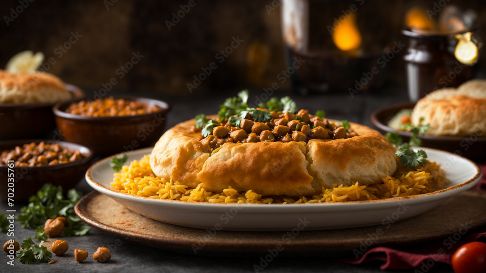 Chole Bhature on a pristine white plate, ensuring the vibrant colors of the dish take center stage. Ideal for food bloggers, restaurants, and culinary enthusiast Chole Bhature on a pristine white plate, ensuring the vibrant colors of the dish take center stage. Ideal for food bloggers, restaurants, and culinary enthusiast