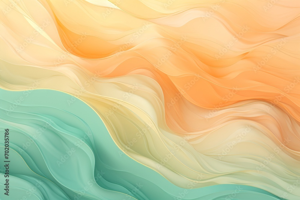 Abstract background with wavy lines of light orange, yellow and green colors. Wavy strokes of oil paint texture