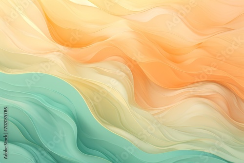 Abstract background with wavy lines of light orange, yellow and green colors. Wavy strokes of oil paint texture