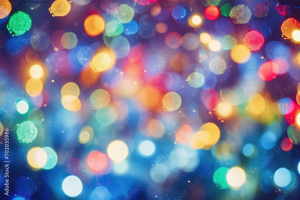 Abstract Christmas background with bokeh defocused lights and stars, Christmas lights create a colorful bokeh background, AI Generated
