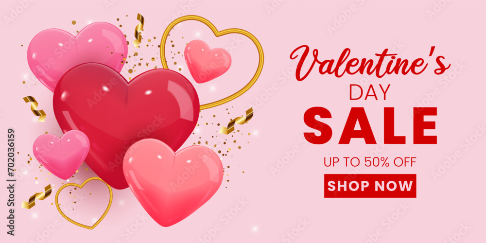 Valentine's day sale banner template. Happy valentine's day promotion vector illustration