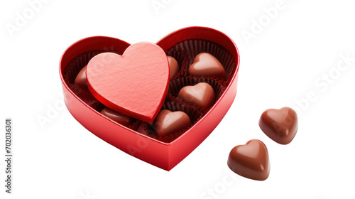 Box of red heart-shaped Valentine's chocolates isolated on transparent background,png file