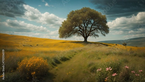 Serene Meadow with Central Tree