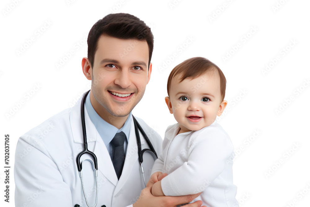 Doctor and little boy having health check at clinic Isolated on transparent background. PNG file.