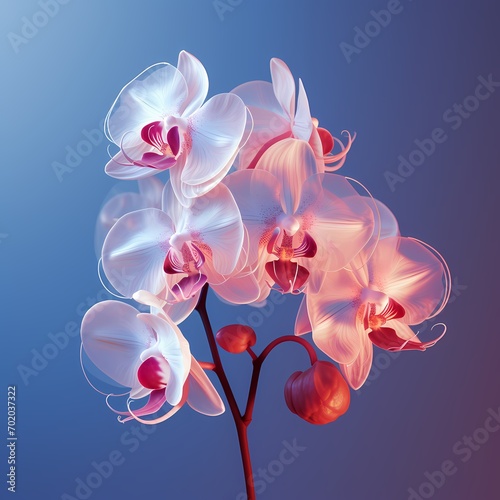 realistic photogram of pink and purple orchid on dark background