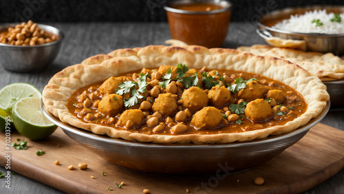 Chole Bhature on a clean white background, highlighting the intricate details and flavors of this beloved North Indian cuisine