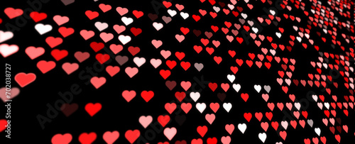 Beautiful red white hearts pattern on black illustration background.  Concept Valentine's day.