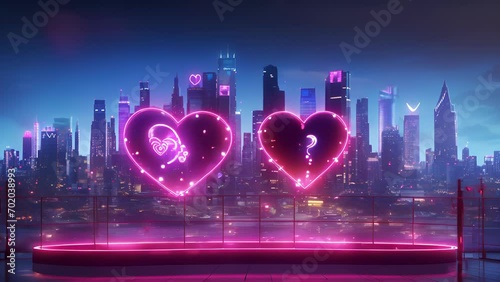 Wallpaper Mural A futuristic city skyline, with glowing heartshaped buildings and neon lights spelling out romantic phrases. Torontodigital.ca