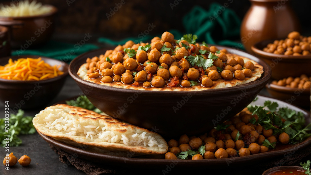 Chole Bhature stock photo with a focus on presentation, showcasing the delectable combination of spicy chickpeas and fluffy fried bread