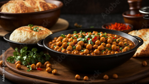 Chole Bhature stock photo with a focus on presentation, showcasing the delectable combination of spicy chickpeas and fluffy fried bread