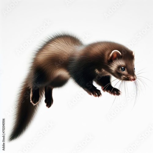 European mink, Mustela lutreola, vison europeo, Европейская норка, Isolated in a White background.