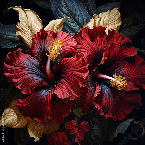 Hibiscus Flowers On a Black Background