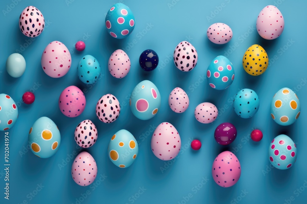 easter eggs on a spring blue background