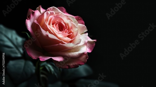 A romantic banner concept featuring a stylized pink rose against a black background. 