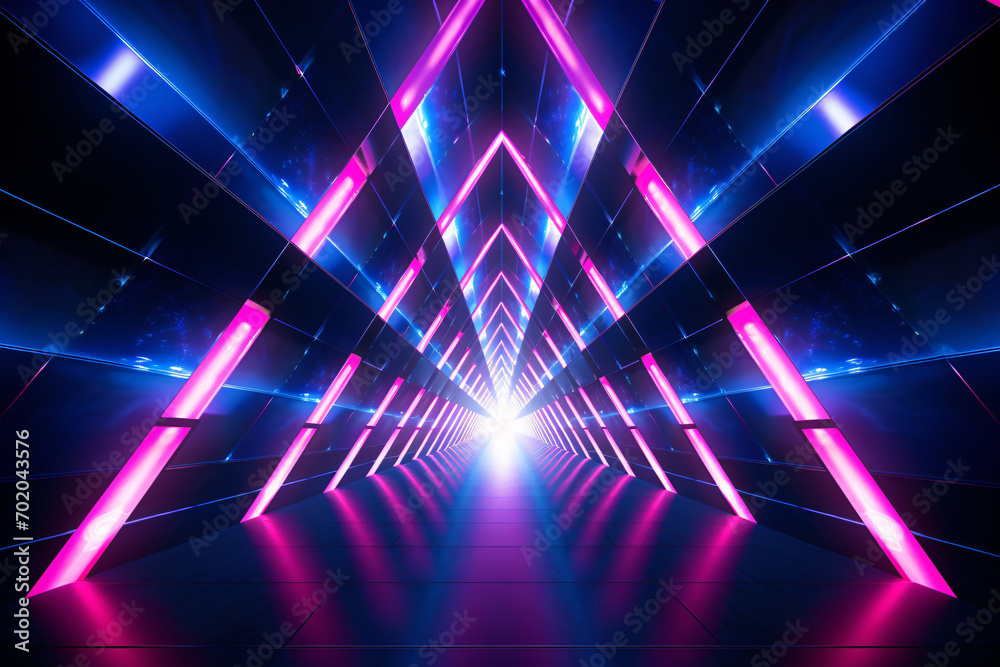 Neon Star GeometricTunnel, Abstract Sci-Fi Background Neon Star GeometricTunnel, Abstract Sci-Fi Background