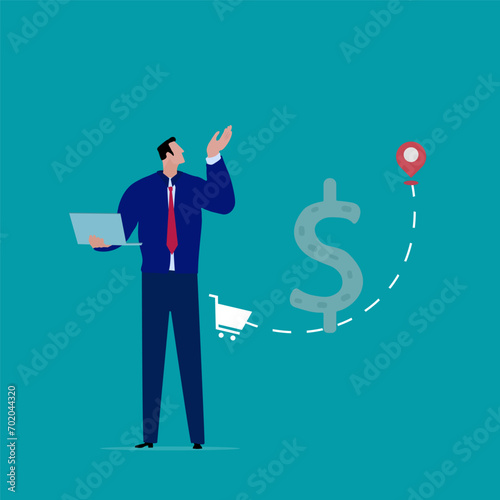 Businessman, online shopping, e-commerce, sales, ordering and shipping.Vector for graphics and web design.