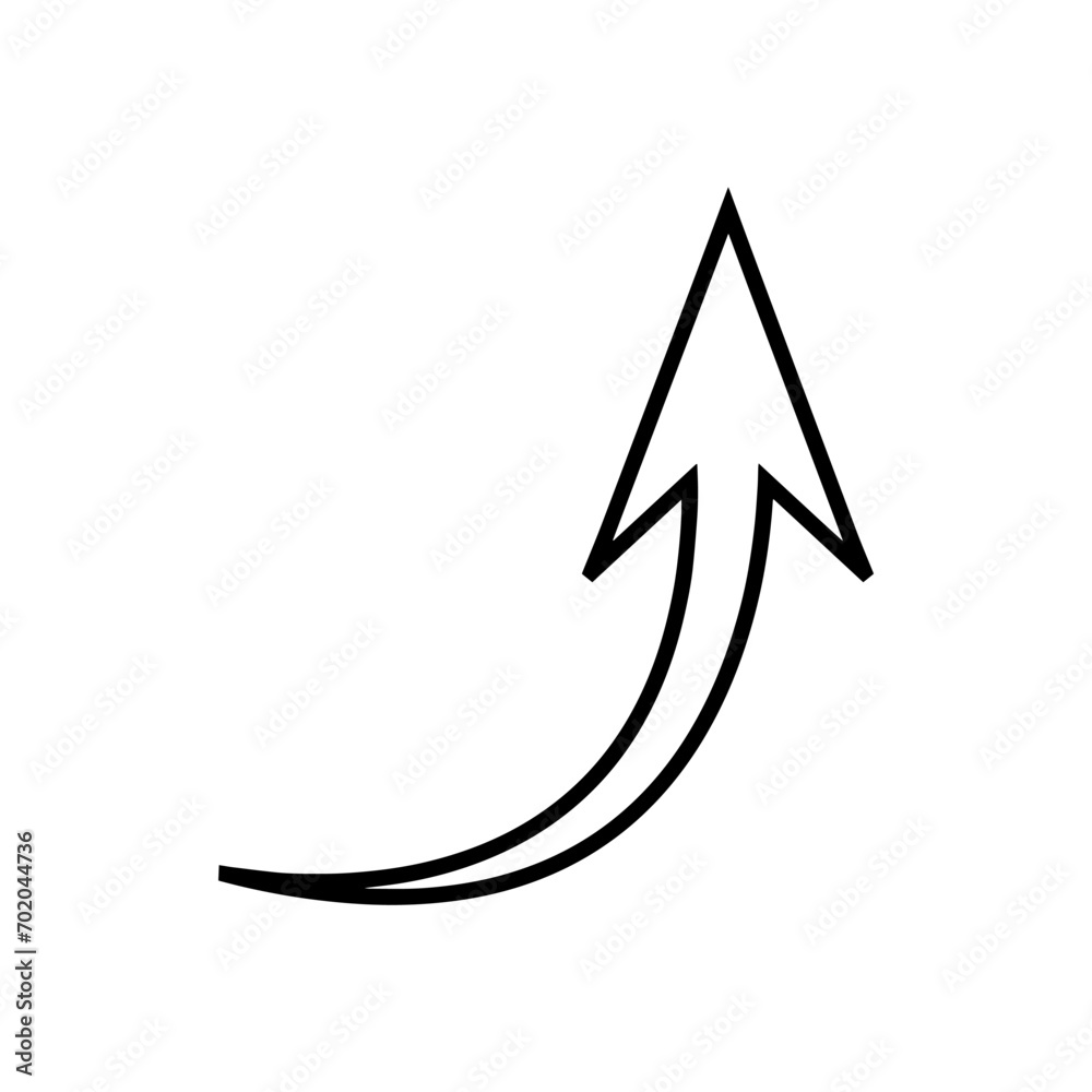 Curved arrow icon vector. Arrow pointer icon sign symbol vector. Arrow up vector icon illustration isolated on white background