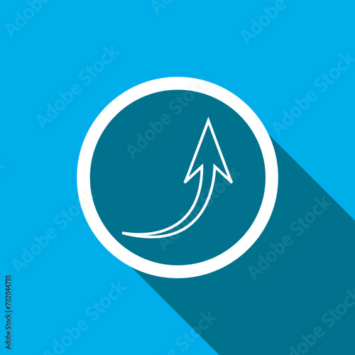 Curved arrow icon vector. Arrow pointer icon vector in trendy flat style. Arrow up icon image, Arrow up icon illustration isolated on blue background