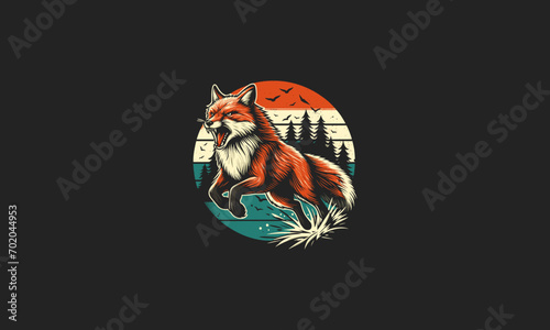 fox running angry on forest vector artwork design