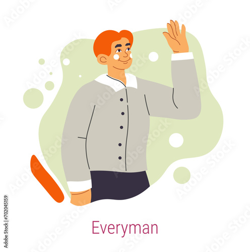 Jungian archetype of everyman, man waving hand