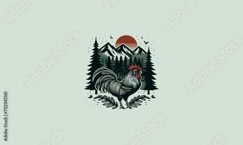 rooster on forest vector flat design