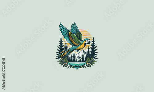 flying parrot on mountain vector artwork design