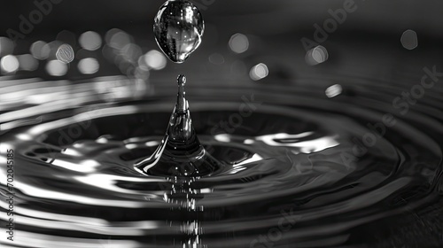 a drop of water dropping from above - black and white photo