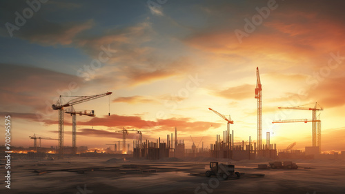 Construction site panorama at sunset photo