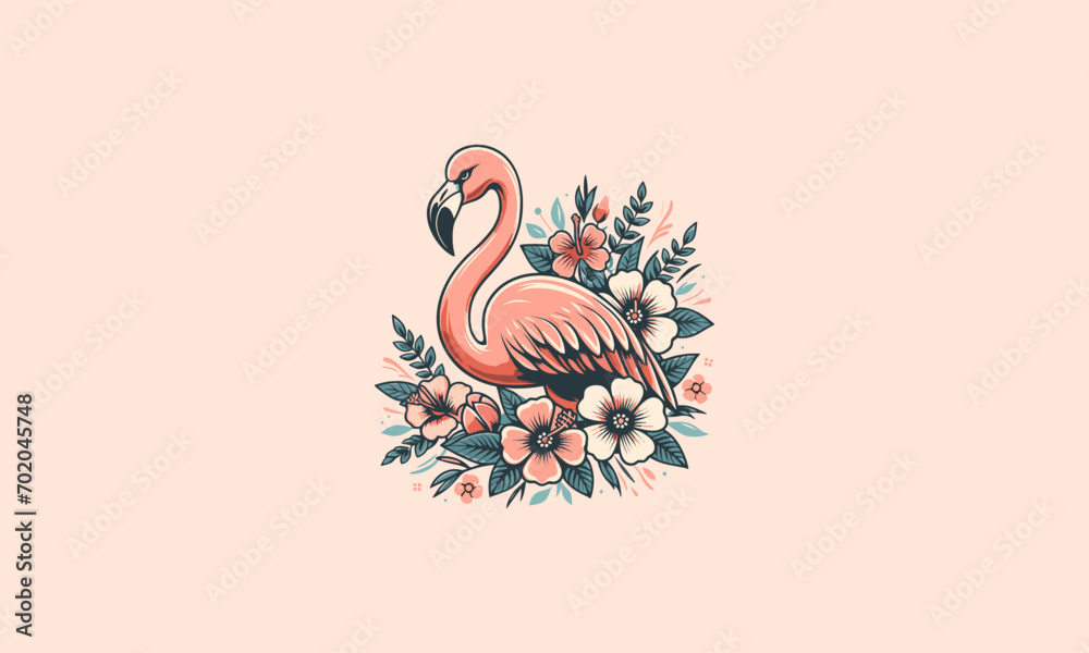 Fototapeta premium pink flamingo with flowers vector mascot design