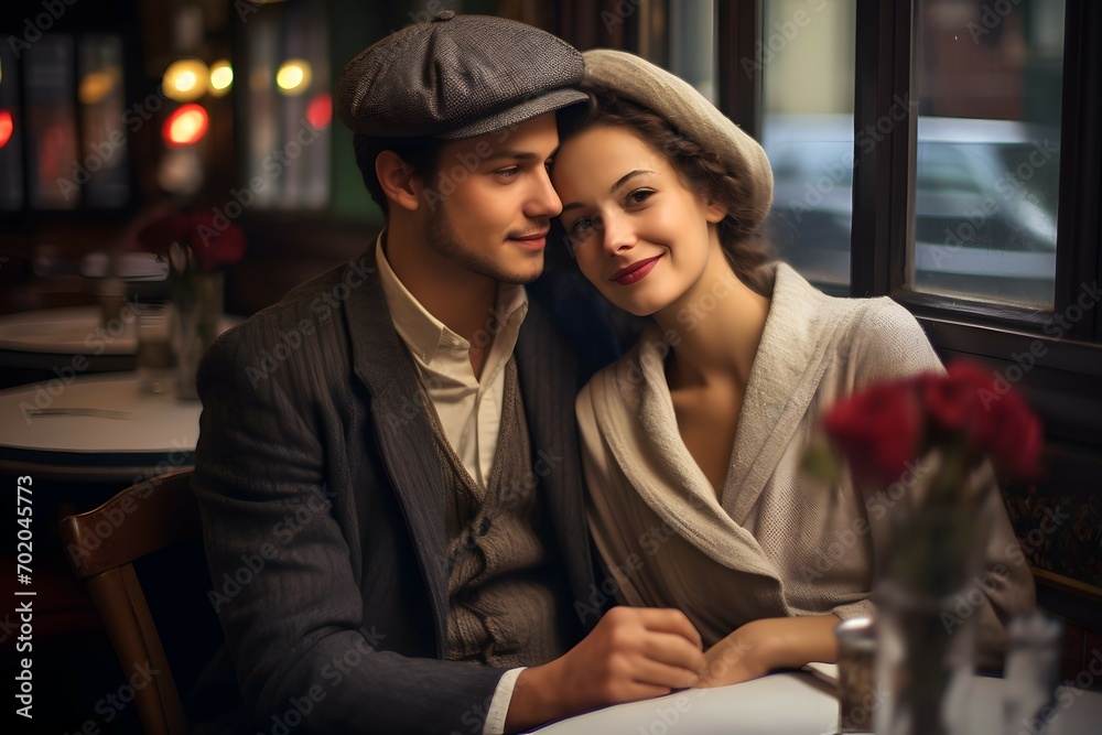 Interracial Couple Sharing a Sweet Moment in a Vintage Cafe Interracial Couple Sharing a Sweet Moment in a Vintage Cafe