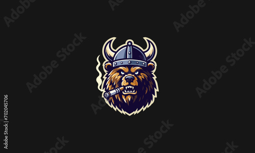 head bear wearing viking hat vector mascot design