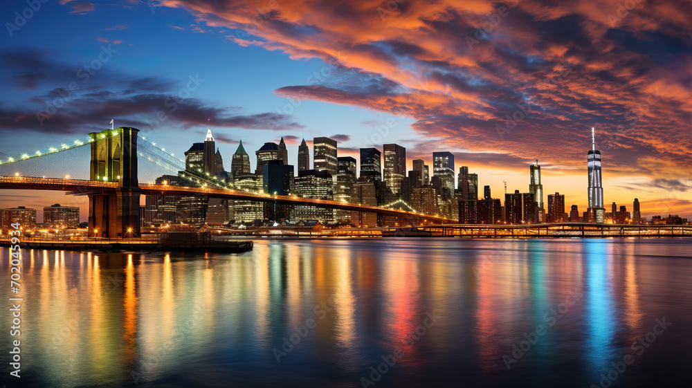 East River mit Blick auf Manhattan und die Brooklyn Bridge, New York, USA - obrazy, fototapety, plakaty 