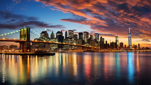 East River mit Blick auf Manhattan und die Brooklyn Bridge, New York, USA