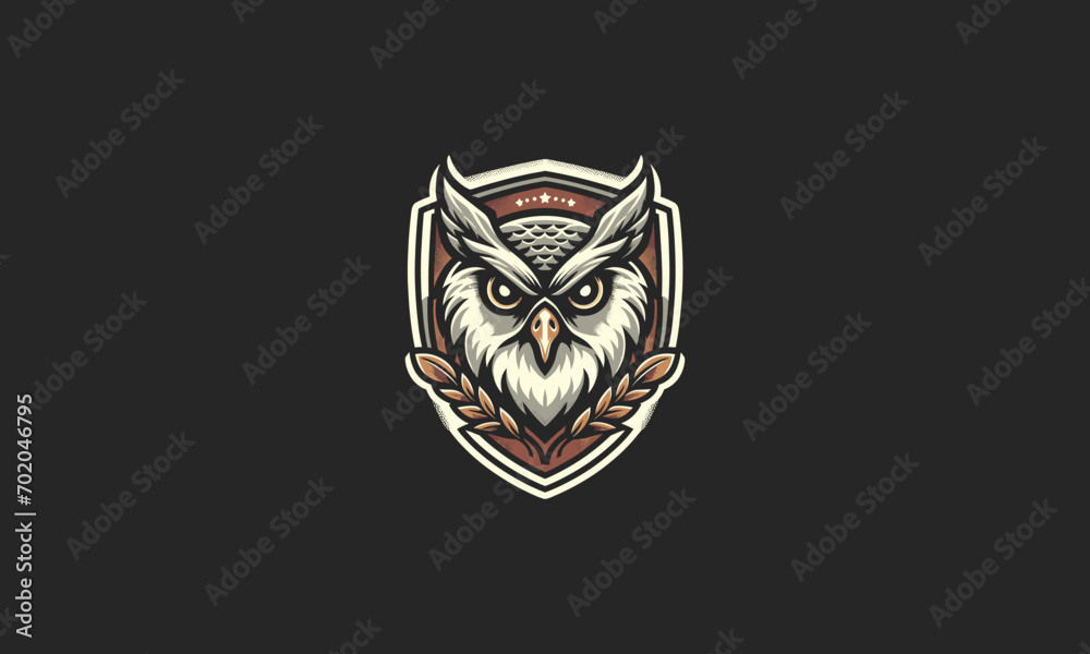 Obraz premium face owl with shield and forest vector logo design