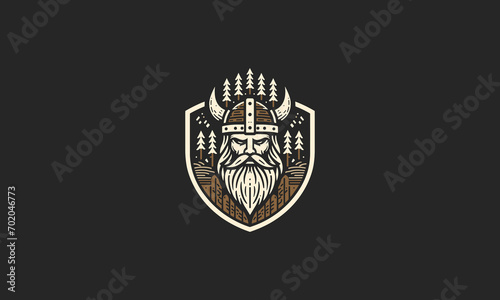 head viking with shield vector illustration mascot design