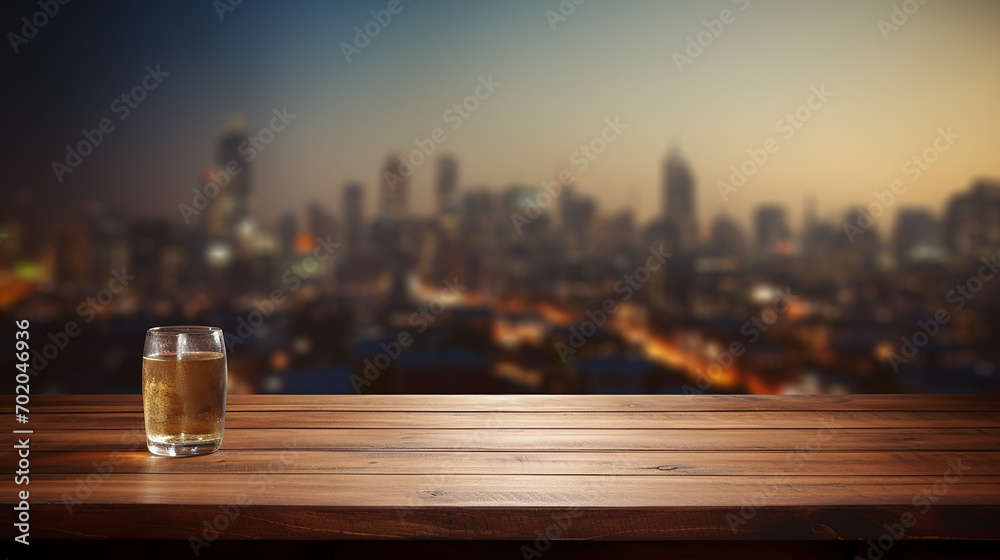 custom made wallpaper toronto digitalwooden table with a view of blurred beverages bar background. city view