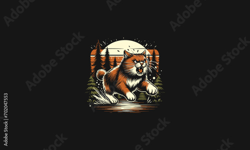 cat angry on forest vector artwork design
