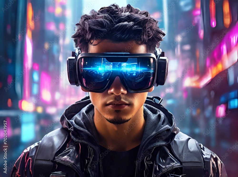 A guy with black hair playing the latest computer games, city lights bokeh background A guy with black hair playing the latest computer games, city lights bokeh background