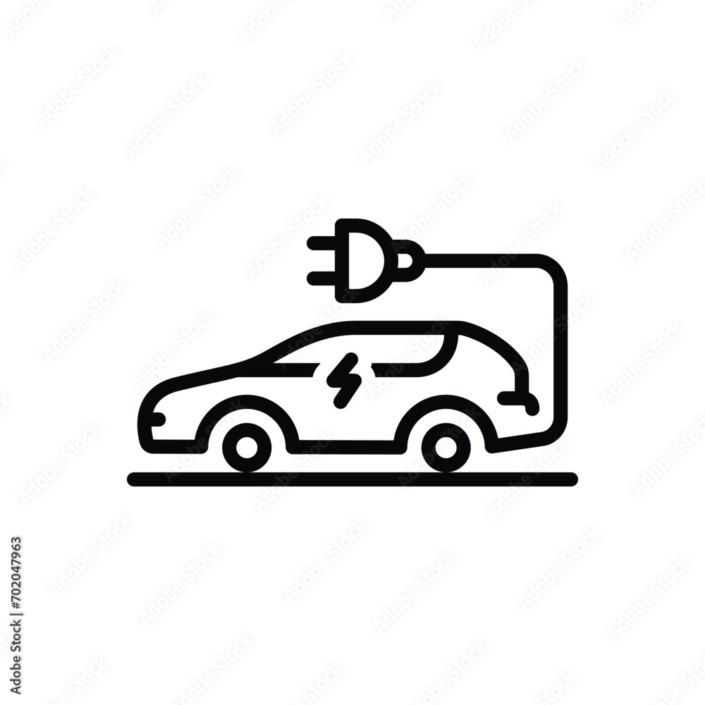 Black line icon for electric car 