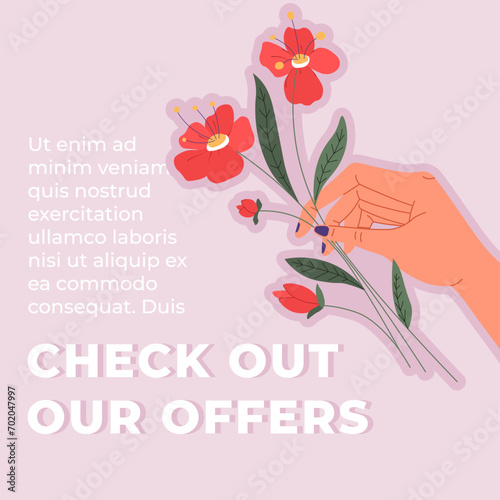 Check out our offers, bouquet of flowers banner