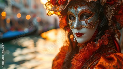 woman wearing a colorful eleborate venetian carneval mask © Salander Studio